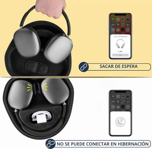 Vista 5 de co2CREA Funda rígida con modo de suspensión para Apple AirPods Max 2/1 Estuche negro