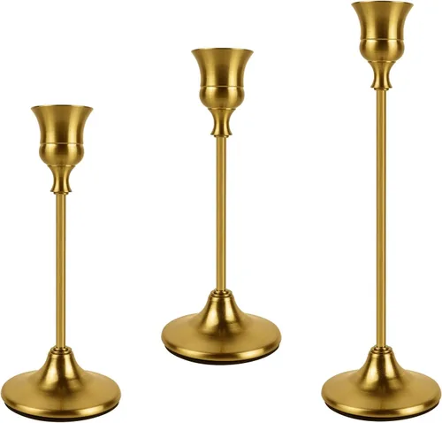 Vista 18 de Juego de 3 Portavelas Negros, Portavelas de Metal para Velas Cónicas, Candelabro Decorativo Clásico para Navidad, Bodas, Fiestas, Mesas de Cena