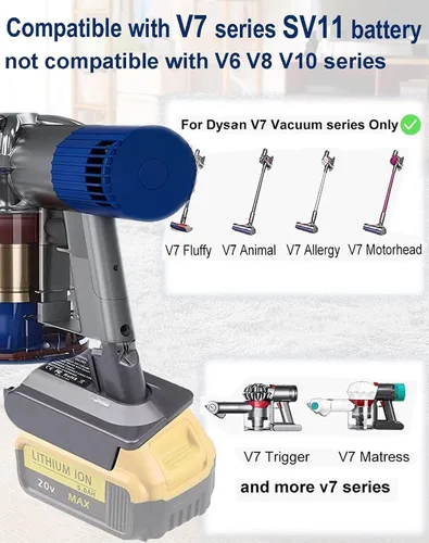 Vista 3 de TPDL Adaptador de batería Dyson V7, para batería Dewalt de 20 V, convertidor a Dyson 21.6V V7 convertidor de vacío de mano Absolute, Motorhead Pro