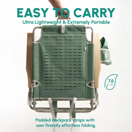 Vista 4 de SUN'Y Escapes - Silla de playa tipo mochila, fabricada con plásticos encuadernados al océano, personalizable con accesorios MOLLE, ultraligera