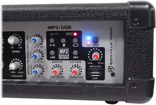 Vista 8 de Rockville Mezclador accionado de la consola de mezcla de la placa sonora RPM45 1800w para la iglesia/la escuela