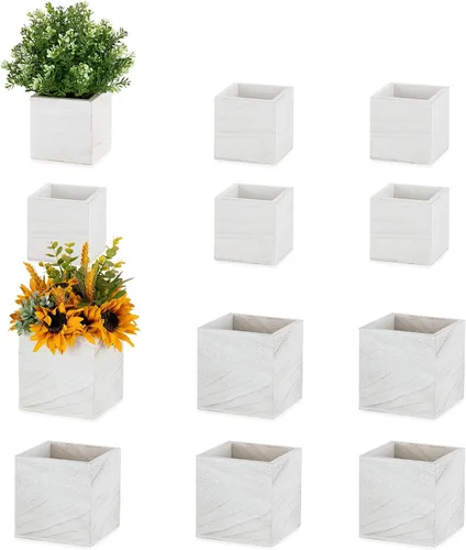 Vista 10 de NUPTIO - Centro de mesa en caja de madera: 2 piezas de 11.8" de largo, jardineras rectangulares de madera - Jarrón de flores de granja para boda