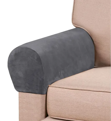 Vista 9 de Paquete de 2 fundas elásticas de terciopelo para reposabrazos, fundas antideslizantes para sofá, protectores elásticos suaves para sala de estar