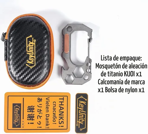 Vista 9 de KeyUnity KU01 Llavero de titanio con mosquetón multiherramienta, soporte para llaves de mosquetón, llaves de tornillo, soporte para brocas