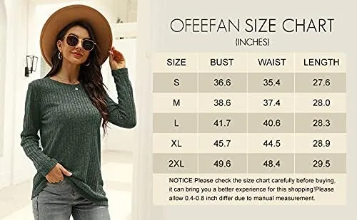 Vista 5 de OFEEFAN - Blusas de manga larga para mujer, blusas estilo túnica ligeras de cuello redondo e informales