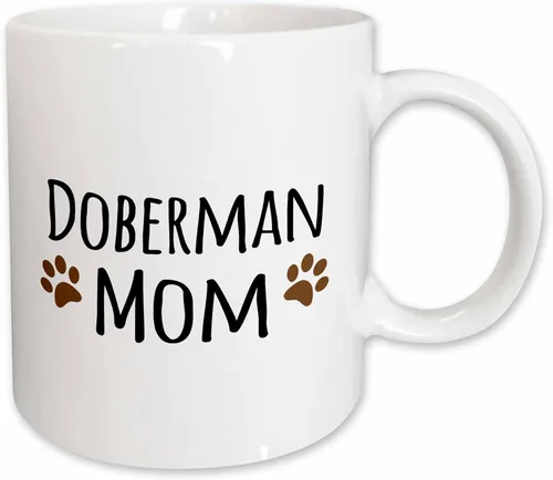 Vista 8 de 3dRose Doberman Pinscher Mom-Doggie by Breed-Brown Muddy Paw Prints - Taza de 11 onzas, color negro