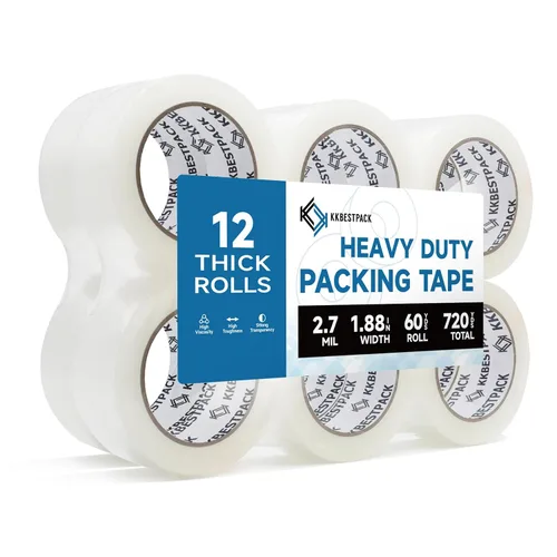 Vista 4 de KKBESTPACK Cinta de embalaje resistente, 1 rollo, 1.88 pulgadas x 60 yardas, cinta transparente de envío y embalaje para cajas de mudanza