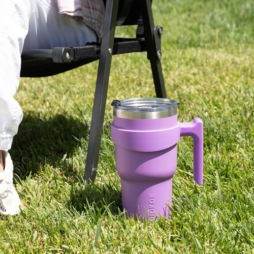 Vista 7 de BJPKPK - Vaso de 10 onzas con asa, vaso aislado con tapa y pajilla de acero inoxidable, taza de viaje para café, color lavanda