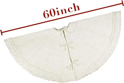 Vista 2 de Falda de árbol de Navidad de 60 pulgadas: falda de árbol grande para árbol de 9 pies, falda de árbol de punto trenzado color blanco crema, faldas
