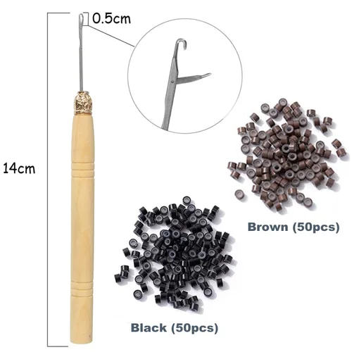 Vista 3 de Kit de oropel de cabello negro con herramienta, 6 piezas, 1200 hebras de extensiones de cabello de oropel con purpurina, resistentes al calor