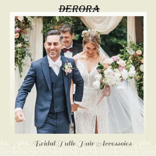 Vista 6 de Salliy Apliques de encaje de doble capa para novia de boda con peine encaje de flores y capilla de perlas marfil
