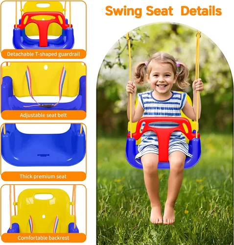Vista 3 de Juego de columpio 4 en 1 para niños pequeños y jersey para bebé, columpio resistente para niños con rebotador, soporte plegable de metal