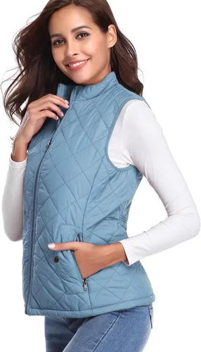Vista 2 de Fuinloth - Chaleco acolchado para mujer, diseño de cuello alto, ligero, con cierre