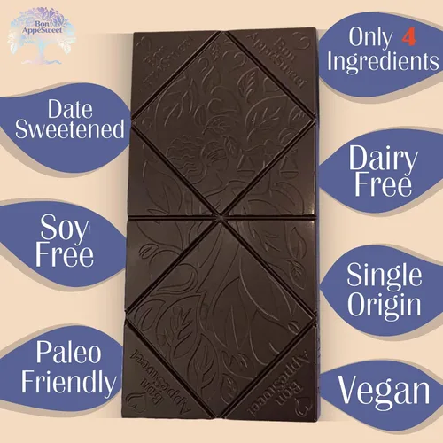 Vista 4 de Bon AppéSweet Barra de Chocolate Endulzada con Dátiles - Mejor que el Chocolate con Leche 2.2 Onzas (Pack de 3) Orgánico, Sin Azúcar Añadida
