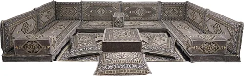 Vista 110 de arabicsofa Sofá en forma de U de estilo árabe para el suelo – Juego de Majlis hecho a mano – Sofá de estilo bohemio