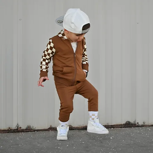 Vista 2 de Conjunto de ropa para niños pequeños, sudadera de retazos, manga larga, pantalones sólidos, para otoño e invierno