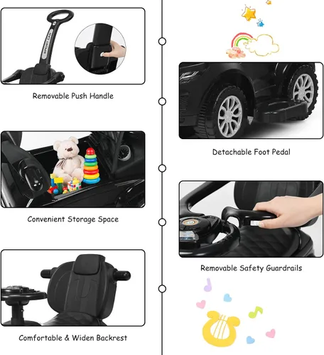 Vista 6 de HONEY JOY Cochecito Empujador con Pedal, Coche Deslizante con Manija de Empuje y Barrera Desmontable, Sonido y Luces, Almacenamiento Bajo