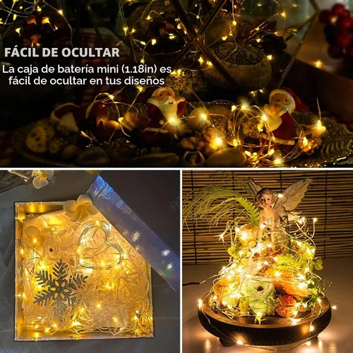 Vista 3 de Paquete de 12 luces LED de hadas AIKEI que funcionan con pilas, cable plateado impermeable de 7 pies, 20 luces LED de luna estrellada de luciérnaga
