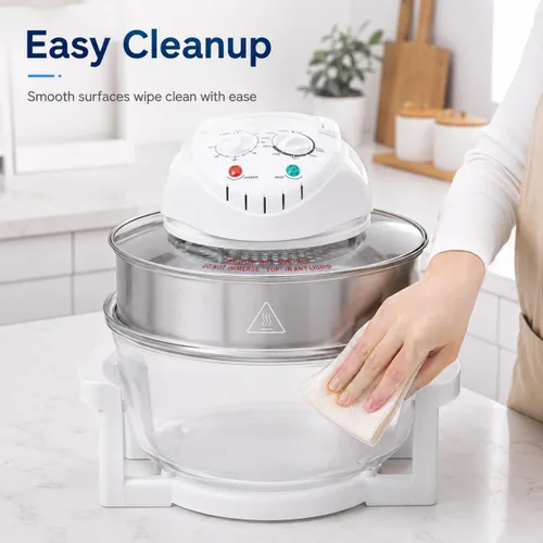 Vista 6 de Freidora de aire de vidrio grande de 18 cuartos – Cocina de circulación halógena y de aire caliente visible en 360°, 1200–1400 W, control preciso