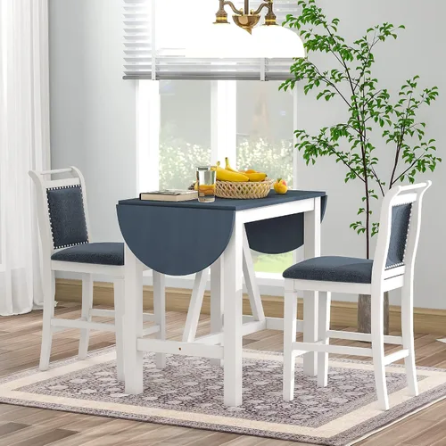 Vista 12 de RUNNA Juego de mesa de comedor de madera de 3 piezas con 2 sillas de comedor tapizadas para lugares pequeños (marrón #059)