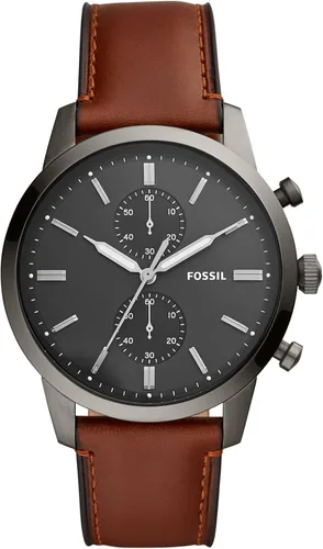 Vista 8 de Fossil Men's Townsman Quartz Stainless Steel and Leather Chronograph Watch Cuero Marrón/Plata/Azul
