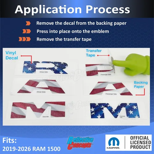Vista 2 de Reflective Concepts 2019-2026 Adhesivos de calcomanías para emblemas de puerta RAM - (Color: Bandera Americana)