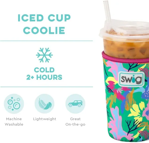 Vista 3 de Swig Life Coolie para taza helada, funda aislante estándar de 22 onzas con asa, aislamiento de neopreno que mantiene las bebidas frías en el paraíso