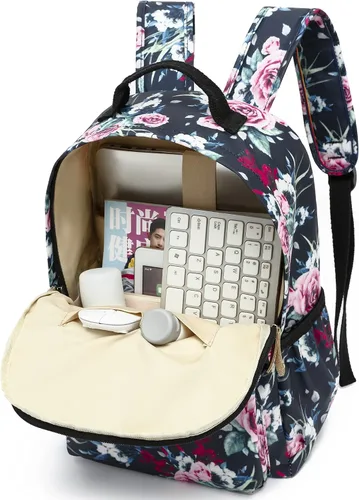 Vista 48 de Leaper Mochila para laptop para mujer: linda mochila floral para escuela, universidad, viajes, trabajo, mochila ligera para niños, Negro margarita