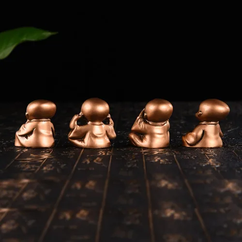 Vista 5 de BRABUD TQGJBS233 - Juego de 4 figuras de monjes de resina Hear No Evil See No Evil Speak No Evil TQGJBS233