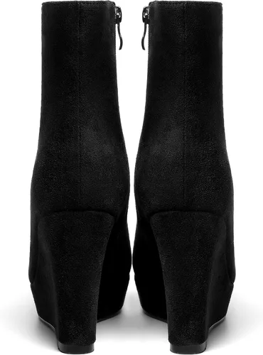 Vista 4 de AMBELIGHT Botas de cuña de gamuza con punta redonda para mujer, con cremallera, plataforma de moda, tacón alto, 4 pulgadas