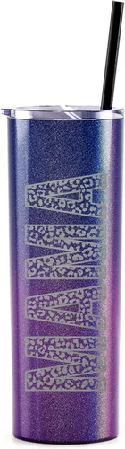 Vista 8 de The Crafty Engineer Vaso MAMA con estampado de leopardo negro mate, grabado con láser, vaso aislado de 20 onzas listo para viajar con popote