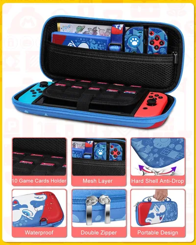 Vista 4 de Xinocy para Nintendo Switch Blue Maro Accesorios Bundle