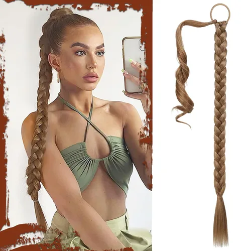 Vista 69 de SOFEIYAN Extensión de cola de caballo trenzada larga con banda elástica y mechón liso envolvente, extensiones de cabello naturales suaves