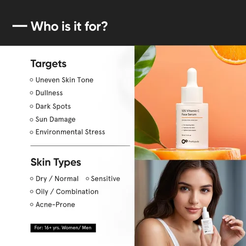 Vista 7 de Suero facial con 10% vitamina C Dermatológicamente probado para pieles sensibles con ácido ascórbico etilo y PHA Fórmula iluminadora e