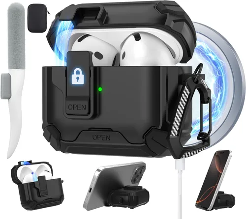 Vista 16 de Maxjoy Funda protectora para AirPods 4 2024, funda protectora para AirPods de 4ª generación con bloqueo automático, compatible con MagSafe, Verde