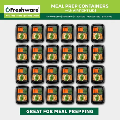 Vista 3 de Freshware - Contenedores de preparación de comida [15 unidades] con 1 compartimento para almacenar comida, con tapas, caja Bento, libre de bisfenol