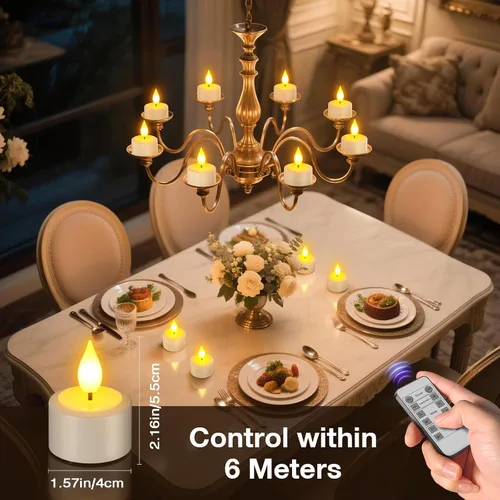Vista 5 de PChero Paquete de 12 velas recargables sin llama con temporizador remoto, velas de té que funcionan con pilas, velas LED parpadeantes para el hogar