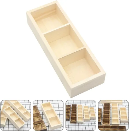 Vista 9 de Tea Bag Holder Organizer 3 Compartment Solid Wood Box