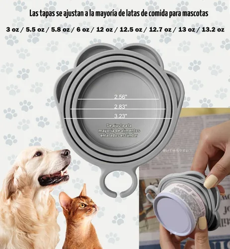 Vista 2 de Cucharas para latas de comida para perros y gatos, tapas de silicona para latas de comida para perros y gatos, abrelatas, espátula de comida