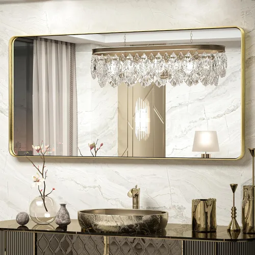 Vista 18 de TokeShimi Espejo de pared de baño de níquel cepillado de 20 x 30 pulgadas, marco de metal, esquina redonda, rectangular, para decoración del hogar