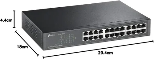 Vista 8 de TP-Link Interruptor Ethernet rápido de 24 puertos de 10/100 Mbps, Plug & Play, montaje en escritorio/rack, metal resistente con puertos blindados