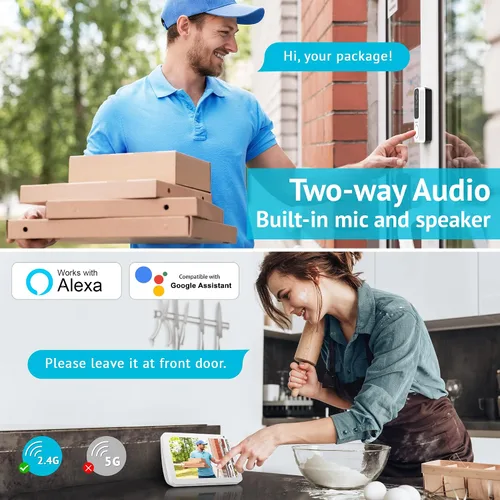 Vista 6 de LaView Timbre de puerta inalámbrico, 2K 3MP HD WiFi Timbre de video con timbre, cámara de seguridad de puerta resistente a la intemperie, visión
