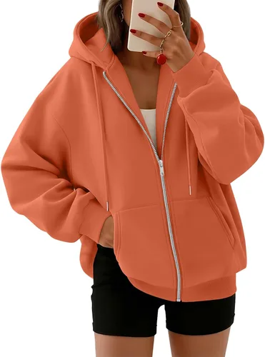 Vista 7 de Trendy Queen - Sudaderas con capucha y cremallera para mujer, sudaderas de gran tamaño, trajes de moda de otoño, chaquetas informales, ropa