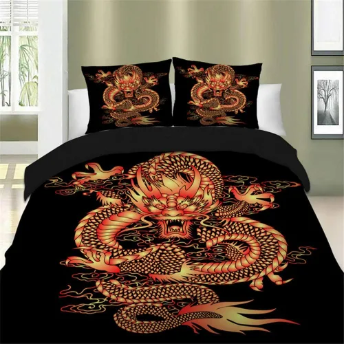 Vista 7 de Juego de ropa de cama con estampado de dragón de China en 3D, funda de edredón tamaño Queen, Textiles para el hogar para adultos, ropa de cama