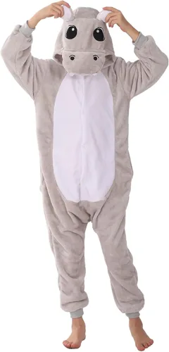 Vista 8 de WOYASIM Disfraz de franela para niños, disfraz de Halloween, Pascua, animales, cosplay para niñas y niños, una pieza