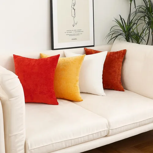 Vista 5 de Jeneoo - Fundas de almohada decorativas rojas brillantes de chenilla suave, fundas de cojín cómodas y sólidas para sofá de sala de estar