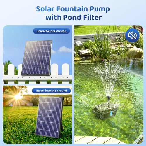 Vista 6 de Antfraer Kit de bomba de fuente solar de 12 W y filtro de estanque, sistema de filtración integrado con 4 boquillas, filtro de estanque de tubo