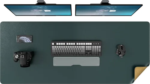 Vista 21 de DAWNTREES - Tapete de escritorio a doble cara, almohadilla de escritorio de cuero, negro 35.5"x17", protector de escritorio de corcho