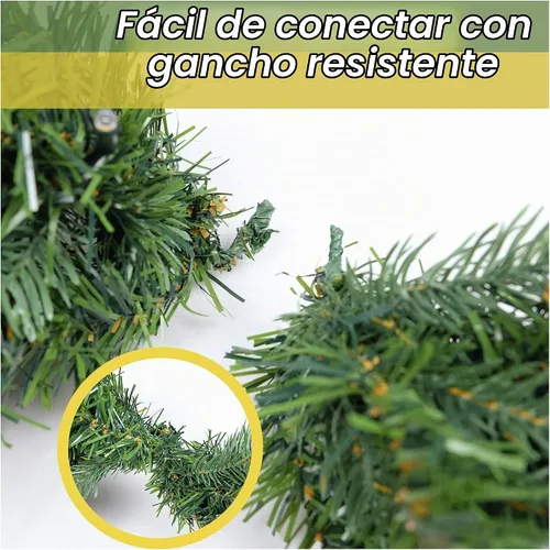 Vista 7 de Guirnalda de Navidad Preiluminada de 9 Pies con 50 Luces LED, Guirnalda de Navidad Estilo Nieve, Decoración Navideña a Batería para Repisa