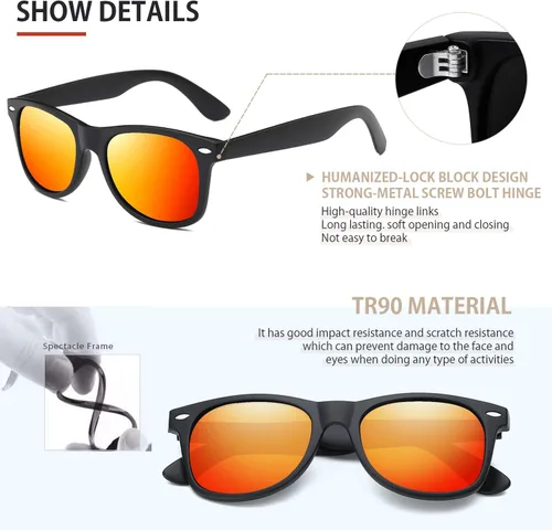 Vista 25 de FEIDUSUN Lentes de sol polarizados para hombre y mujer, lentes de sol retro negros para conducir, pescar, protección UV